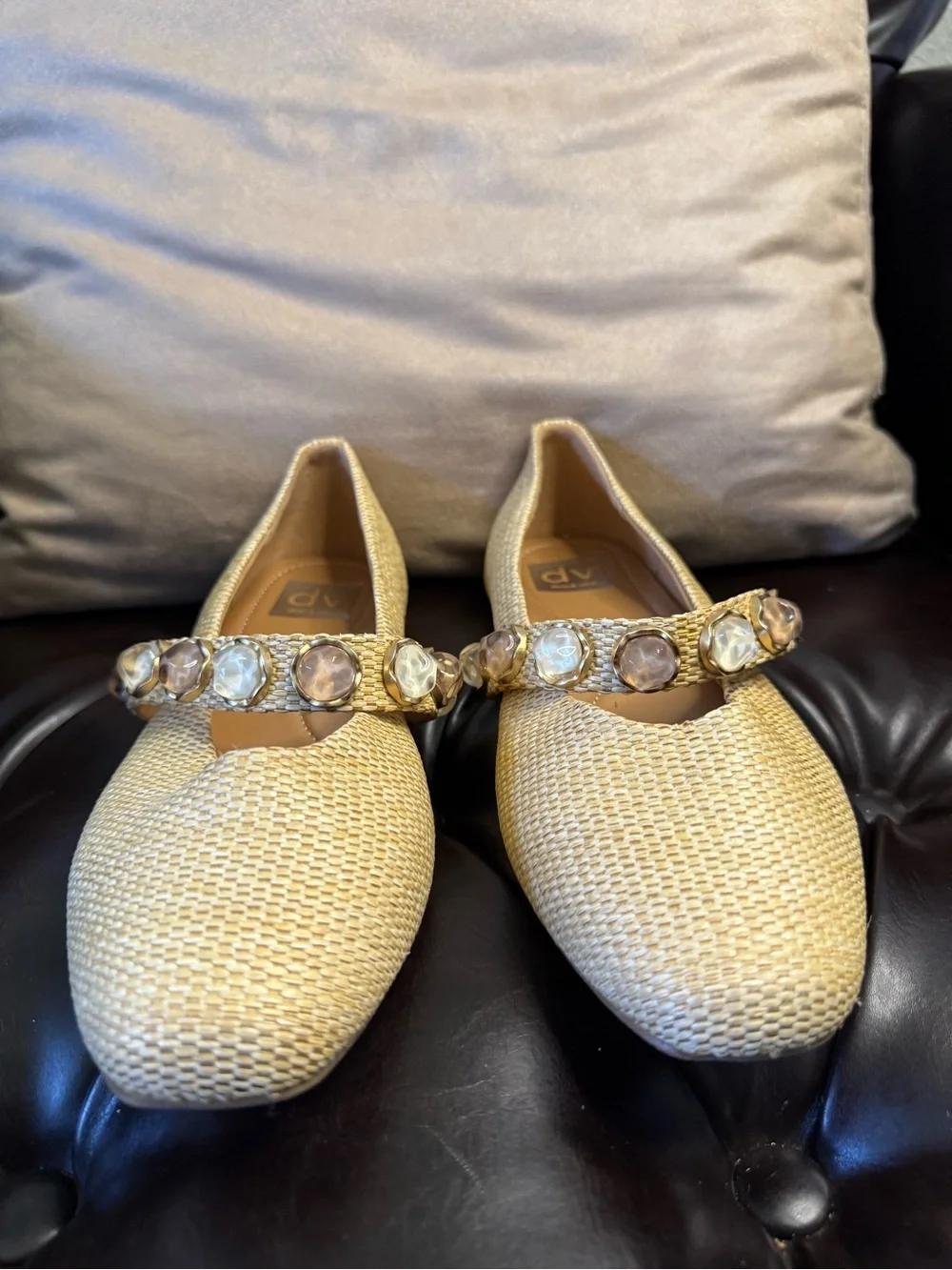 DV DOLCE VITA Mission Jewel Raffia Mary Jane Flats - Size 8